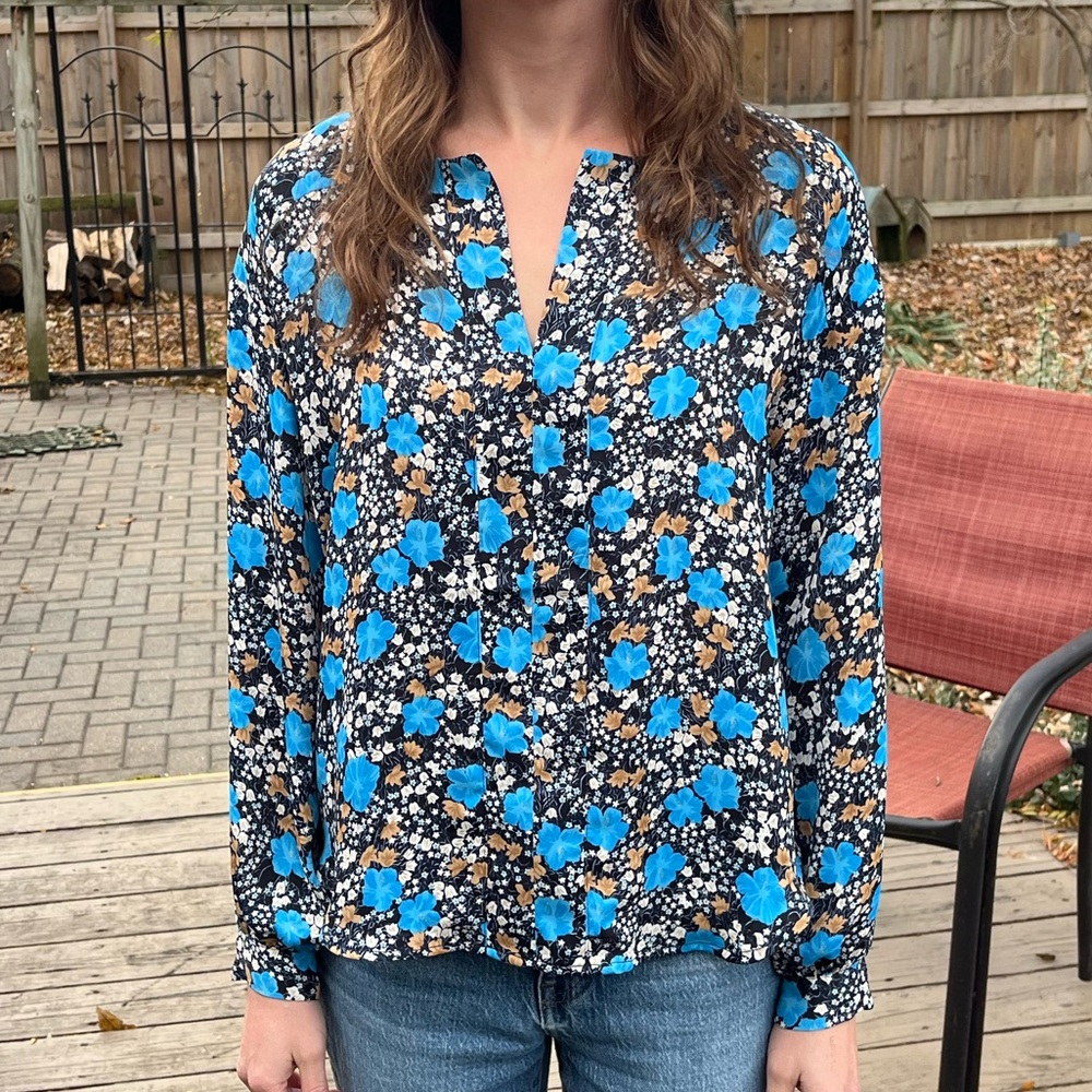 Ann Taylor Blue Floral Blouse